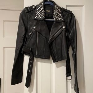 Maje Cropped Moto Jacket with studded collar